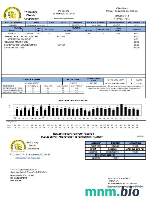 USA Tri-County Electric Cooperative rachunek za usługi komunalne szablon w formacie Word i PDF